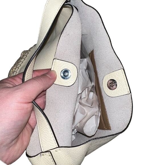 Vince Camuto Sula Leather Top Handle Bucket Bag Jasmine Cream Snap Closure - Picture 7 of 14